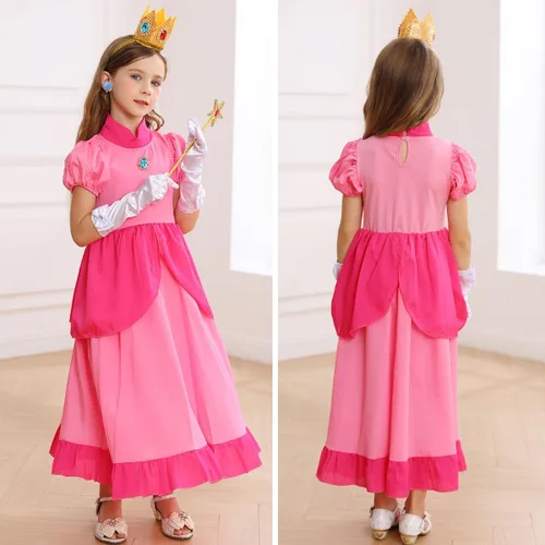 Vista 4 de iTVTi Disfraz de princesa melocotón para niñas, disfraz rosa, disfraz de Halloween, fiesta de cumpleaños
