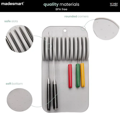 Vista 4 de madesmart Tapete grande para cuchillos, organizador de cuchillos de agarre suave para 11 cuchillos, inserto de cajón antideslizante que protege