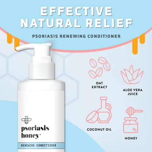 Vista 2 de PSORIASIS HONEY Acondicionador renovador - Tratamiento de cuero cabelludo seco - Crema de psoriasis para cabello seco - Aceite de coco hidratante