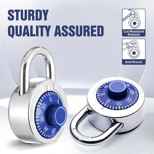 Vista 4 de Candado combinado, esfera azul de 1.969 in, 1 paquete Esfera fija con diferentes combinaciones, para gimnasio y casillero, escuela, caja