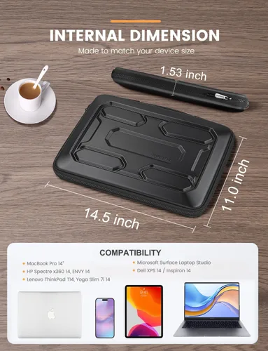 Vista 8 de DOMISO Funda para laptop de 13.3 pulgadas con asa, bolsa para computadora a prueba de golpes, funda protectora impermeable EVA para portátiles