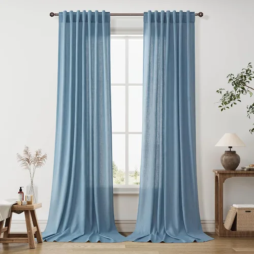 Vista 47 de BOODII Cortinas de lino de 96 pulgadas de largo y 8 pies para sala de estar Blanco