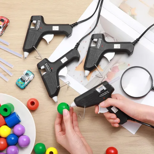 Vista 6 de Threlaco 6 Pcs Mini Hot Glue Gun for Class Craft Glue Guns Fast Preheating Hot Melt Gun Low Temp with Burn Protection School DIY Home, 20 W (Black)