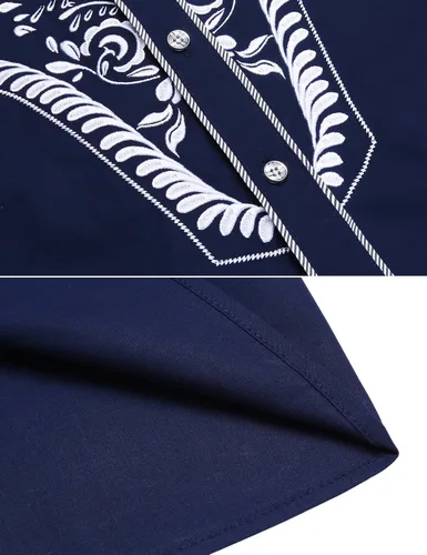 Vista 6 de Daupanzees Camisas bordadas de manga larga para hombre, ajuste delgado, casual, con botones