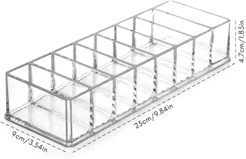 Vista 4 de Organizador compacto de acrílico transparente con 8 ranuras, soporte organizador de maquillaje para tocador, organizador de maquillaje desmontable