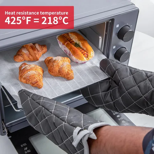 Vista 2 de ARCLIBER Guantes de horno resistentes al calor al fuego 425 ° F, guantes de horno acolchados de algodón de tela de toalla suave, guantes de cocina