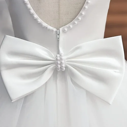Vista 5 de NNJXD - Vestido de princesa de tul y manga larga de princesa para niña, niña pequeña y bebé, vestido floral de boda para niña