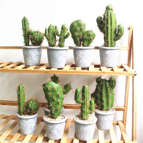 Vista 7 de Plantas suculentas artificiales, plantas decorativas de cactus falsos, cactus artificiales con macetas grises, cactus sintético artificial