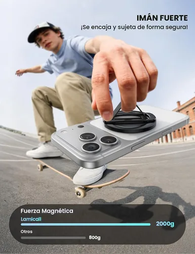 Vista 4 de Lamicall Agarre magnético para teléfono MagSafe - Bucle de silicona ultra Negro - Aleación de zinc - Agarre de silicona