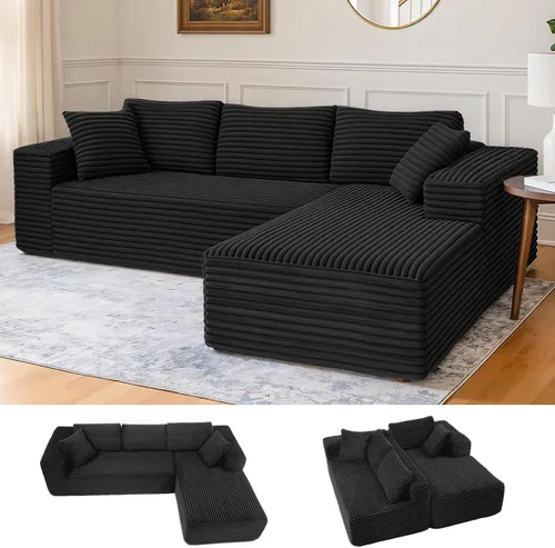 Vista 13 de LUCKLIFE - Sofá seccional modular con chaise en forma de L, sofás sin patas tapizados en pana para sala de estar, sofá cama extragrande, no requiere
