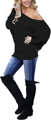 Vista 3 de Lacozy - suéter extra grande con hombro descubierto para mujer enterizo de punto blusas sueltas estilo túnica