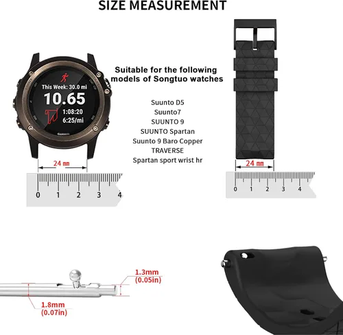 Vista 6 de Correa compatible con Suunto 9 Titanium Spartan Sport Wrist HR Smart Watch Accesorios 0.945in correa de silicona