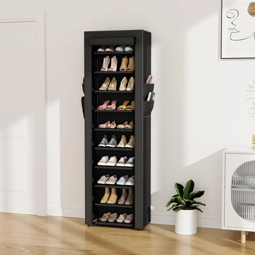 Vista 2 de VTRIN - Zapatero alto, organizador estrecho y vertical para armario o recibidor, 10 niveles, cubierta no tejida, contiene 20-22 pares de zapatos