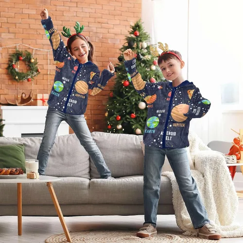 Vista 5 de Abrigo de forro polar azul con capucha y cremallera para niñas, ropa de abrigo con capucha para niños, 3-10T