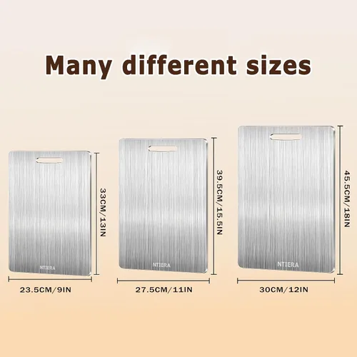 Vista 4 de Tabla de cortar de titanio, tablas de cortar de acero inoxidable para cocina, tabla de cortar no tóxica de grado alimenticio de doble cara, tablas