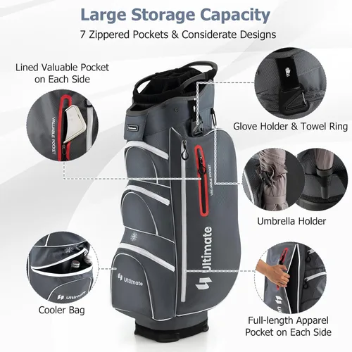 Vista 3 de Bolsa de carrito de golf Tangkula con divisores superiores de 15 vías, bolsa ligera para palos de golf con hueco individual para putter y 7 Gris