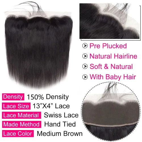 Vista 3 de 13x4 de oreja a oreja cierre frontal de encaje transparente HD cabello humano con nudos de cabello de bebé, 100% virgen Remy, cierre frontal