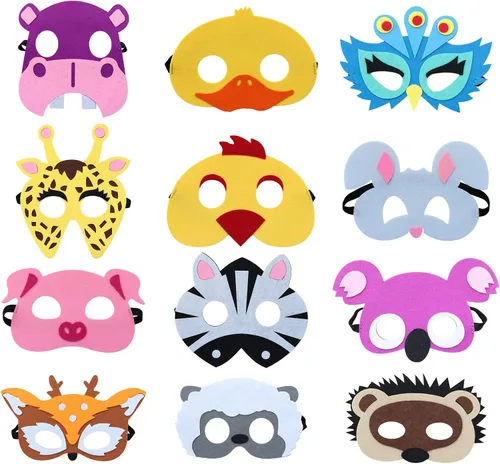 Vista 8 de Máscaras de fieltro para niños, máscaras de fiesta de cumpleaños, suministros de máscaras, máscaras de Halloween 12 máscaras-B