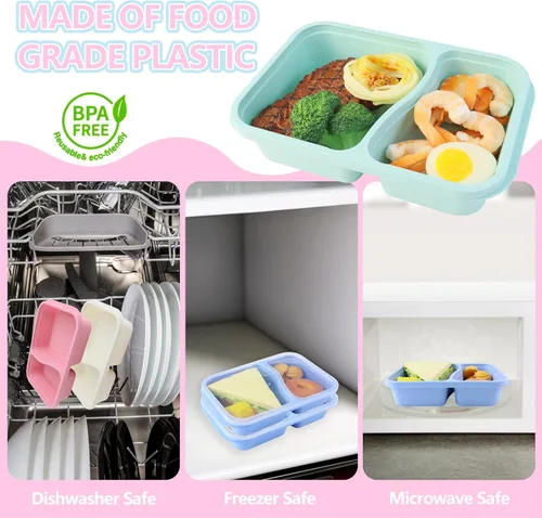 Vista 2 de Finorder 4 Pack Contenedores de Paja de Trigo, Caja Bento Reutilizable de 2 Compartimentos Colorida para Niños Pequeños, Contenedores de Comida