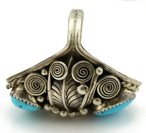 Vista 6 de Anillo Navajo de plata .925 Sleeping Beauty Turquoise firmado JM C.1980's, Plata de ley, turquesa
