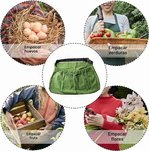 Vista 3 de codree Delantal de cosecha para jardín, delantal de recolección de verduras ajustable con 4 bolsillos para jardineros que recogen frutas Verde - 1