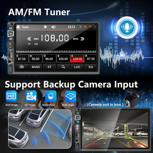 Vista 6 de Estéreo de auto de doble DIN compatible con Carplay inalámbrico y Android Auto y Mirror Link, pantalla táctil HD 1024 x 600 de 7 pulgadas