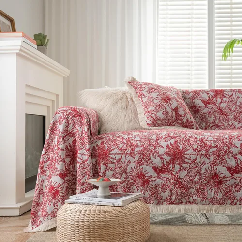 Vista 16 de vctops Fundas de sofá jacquard vintage para sofá seccional patrón de pájaros funda de sofá con flecos para perros fundas de sofá de dos plazas funda
