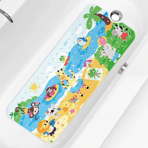 Vista 14 de PRATIQUE Alfombra de baño para niños antideslizante de 40 x 16 pulgadas, extra larga, tapete de baño para niños, tapete de seguridad antideslizante