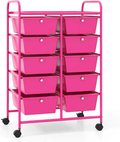 Vista 30 de LDAILY Carrito de almacenamiento con ruedas de 9 cajones, carrito rodante con cajones para aula, organizador de manualidades con ruedas con marco