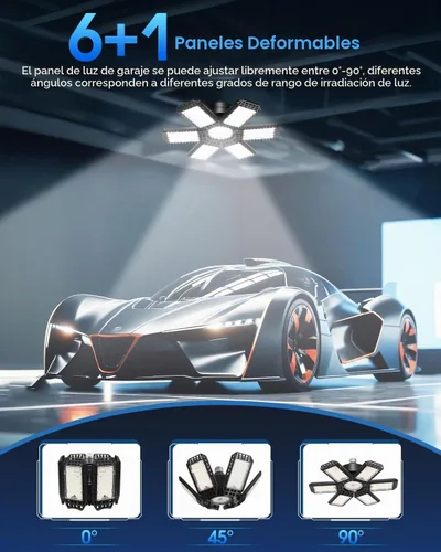 Vista 3 de AUDLES - Paquete de 1 luz de garaje, 200 W, 20000 lm, 6500 K, luces LED para taller, luces de techo LED para garaje con 6+1 paneles deformables