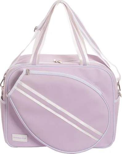 Vista 4 de Remobia Hicol Bolso deportivo grande de piel sintética púrpura para mujer, bolsa de hombro para raqueta de tenis, bolsa de mano de tenis para 2