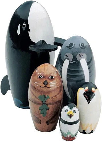 Vista 6 de Bits and Pieces - "Hazel & Friends Nesting Chickens - Muñecas anidables de madera pintadas a mano - Matryoshka - Juego de 5 muñecas de 5-1/2" de alto