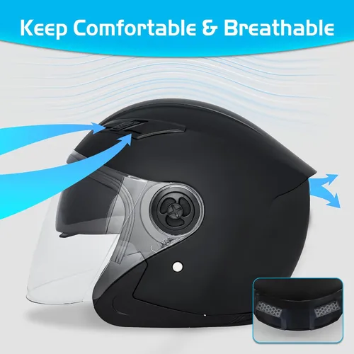 Vista 7 de Casco de motocicleta con cara abierta SanQing, 3/4, para adultos, con media cara, para moto-scooter, motorista, hombres y mujeres, aprobado por