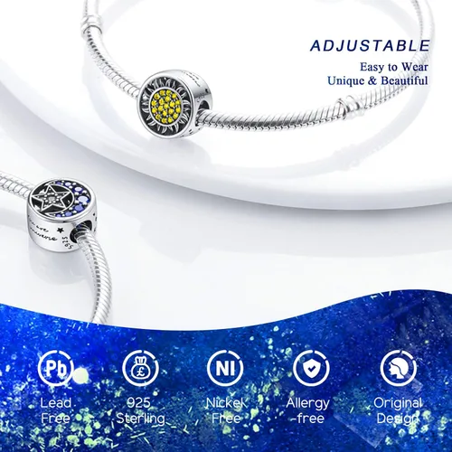 Vista 5 de Abalorios de plata de ley 925 para pulseras y collares, pulseras solares con dije de estrella de mar y estrella, conchas de estrella de mar