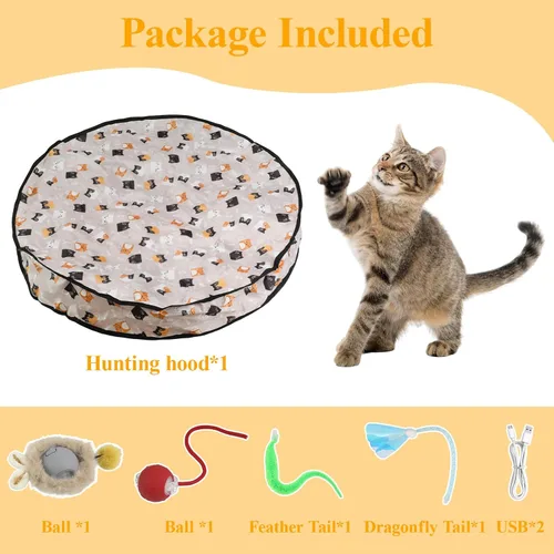 Vista 3 de Juguetes interactivos para gatos para interiores, bolas de gato automáticas para esconderse en bolsa, con 2 bolas, 3 colas, alfombra de juego de 5