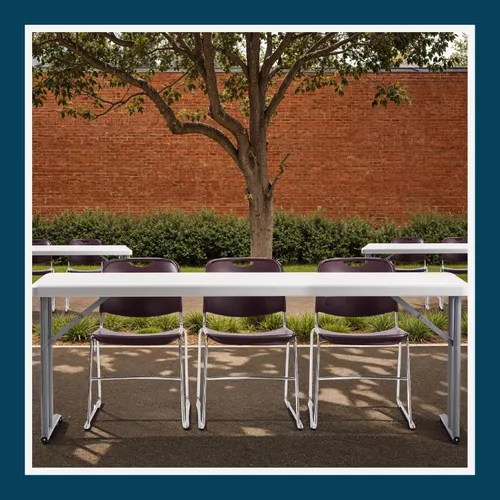 Vista 2 de OEF Furnishings OEFBT-SEM1872 Mesa plegable de seminario industrial de calidad comercial con parte superior gruesa moldeada por soplado y patas