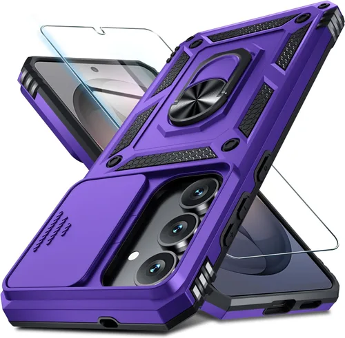 Vista 27 de Janmitta Compatible con Samsung Galaxy S24 FE Funda con Cubierta Deslizante Integrada para Lente de Cámara + Protector de Pantalla + Soporte de Azul