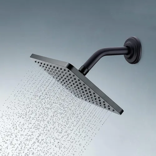 Vista 3 de Brazo de ducha en ángulo de 6 pulgadas con brida de acero inoxidable montado en la pared para cabezal de ducha superior, negro mate