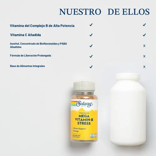 Vista 6 de SOLARAY Mega Vitamina B-Estrés, Complejo vitamínico B de liberación programada con 1000 mg de vitamina C para el estrés, la energía y el apoyo a