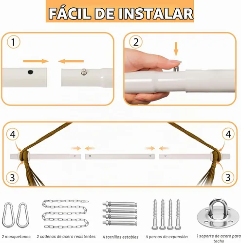Vista 4 de Lazy Daze - Silla colgante de cuerda para columpio, silla de hamaca de Natural