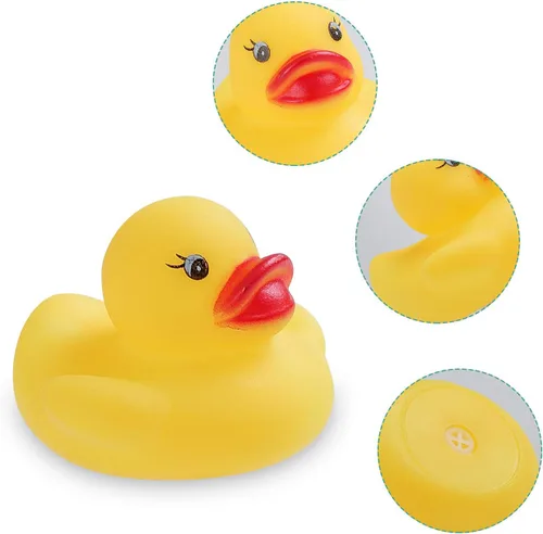 Vista 4 de Juguetes de baño de patos de goma, 50 piezas de mini patos a granel para niños, decoración de baby shower, regalos de fiesta de cumpleaños, regalo