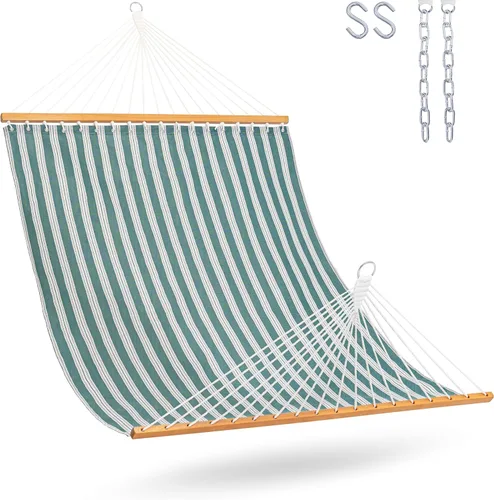 Vista 8 de Lazy Daze Hamacas Hamaca de secado rápido con barra separadora de tela Textliene, hamaca doble para 2 personas con cadenas para exteriores, patio