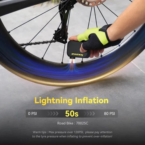 Vista 2 de Tiny Pump Bike Pump with Gauge Portable Ultra-Mini 120PSI Electric Bicycle Pump Type-C Rechargeable Battery