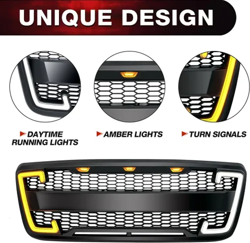 Vista 3 de EOMD Parrilla de parachoques delantero compatible con 2004 2005 2006 2007 2008 F150 W/DRL y luces direccionales color negro mate