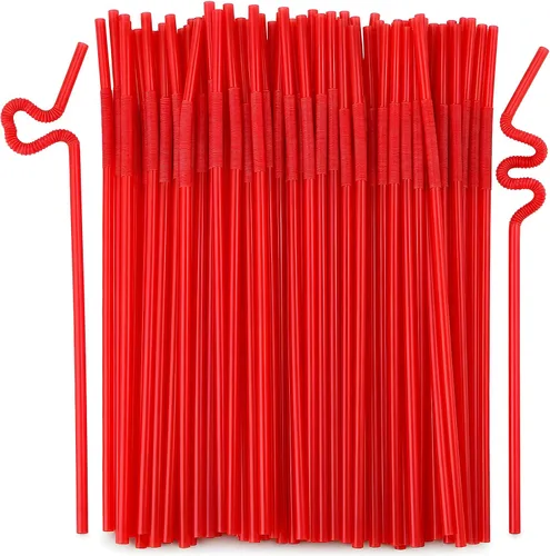 Vista 10 de ALINK 200 popotes de plástico flexibles negros, de 10.23 pulgadas de largo que se estiran a 13 pulgadas, popotes flexibles desechables de 0.24