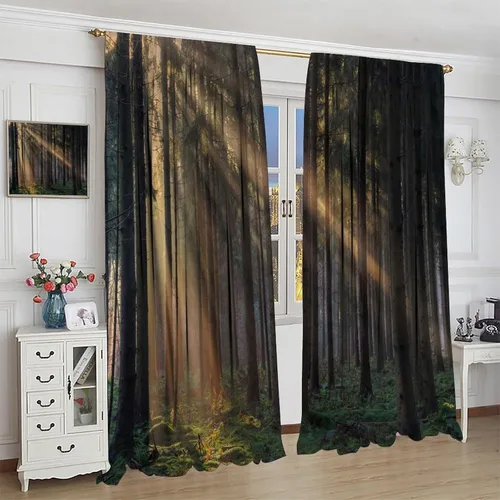 Vista 4 de Cortinas de bosque, árboles altos rectos, encantadores paisajes con temática de la naturaleza, cortinas opacas decorativas, para dormitorio, sala