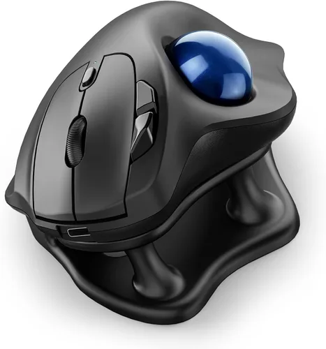 Vista 8 de Nulea M511 Ratón inalámbrico Trackball recargable, ratón ergonómico con control de pulgar y soporte inclinable, seguimiento suave y preciso A-Rojo