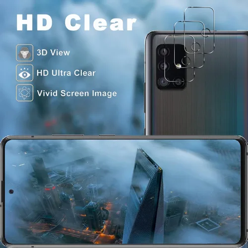 Vista 6 de Paquete de 3 + 3 protectores de pantalla para Galaxy A51 + protector de lente de cámara, vidrio templado de dureza 9H, resistente a los arañazos