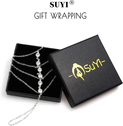 Vista 6 de Suyi - Pulsera con anillo cadena y diamantes de imitación para mujeres y chicas