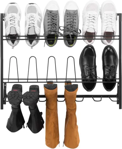 Vista 7 de MyGift - Estantería de pared colgante de metal negro premium para armario de vestidor, cuarto de servicio y entrada, organizador de botas y zapatos
